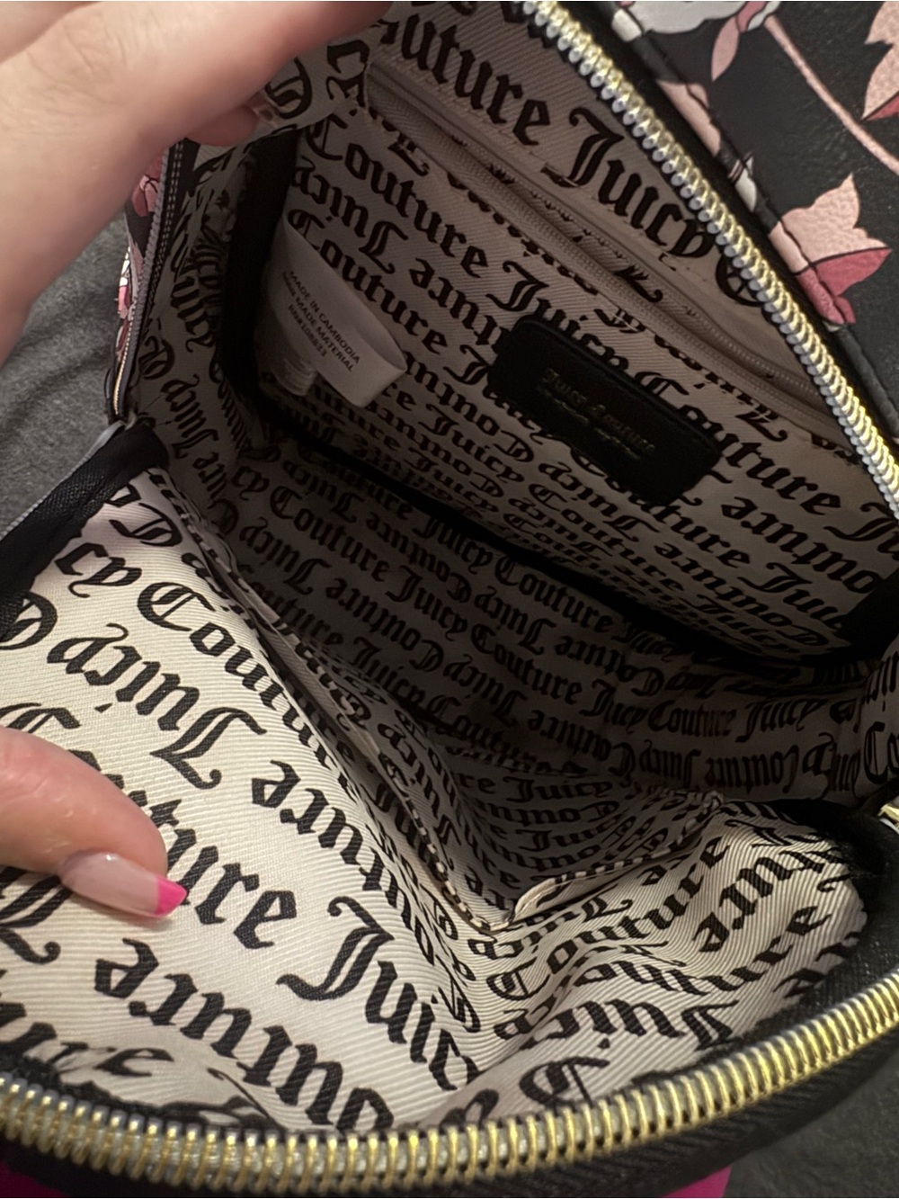 Juicy Couture Black Backpack with Pink Floral Trim